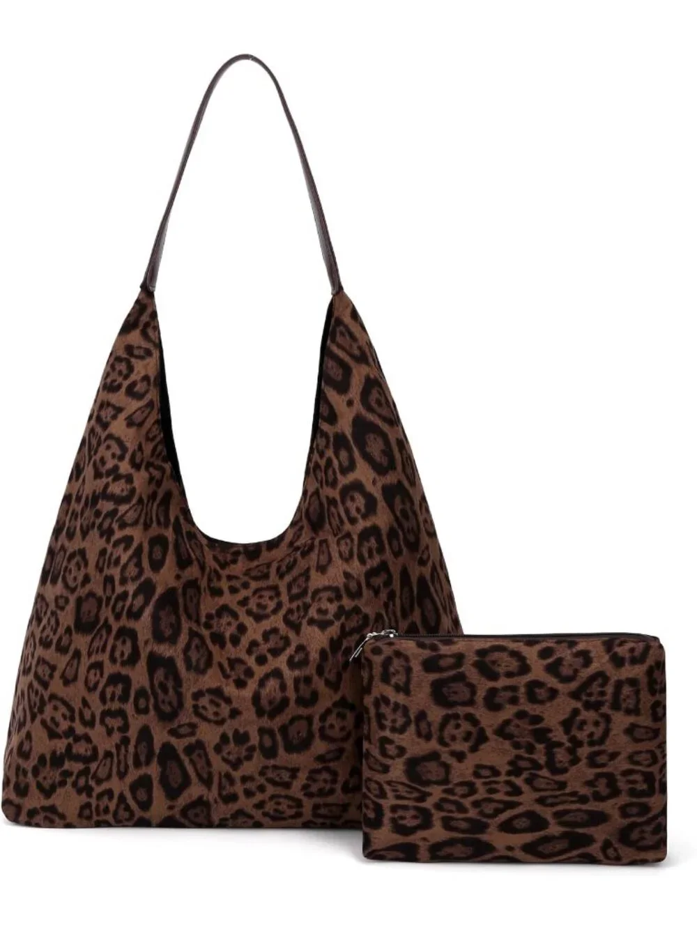 Faux Suede Leopard Print Hobo Shoulder Bag Large Capacity Work Tote
